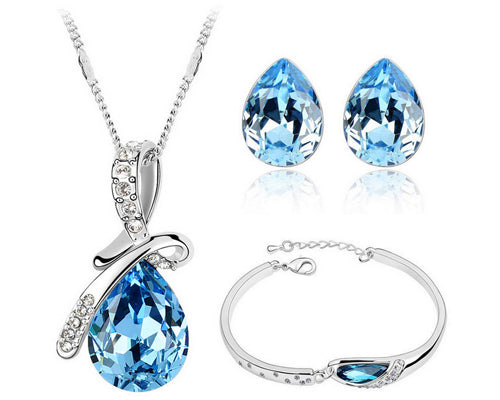 Teardrop Series Blue Crystal Jewelry Set