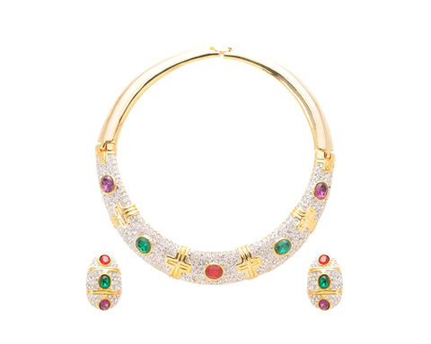 Dazzling Circle Gold Necklace and Earring Jewelry Set