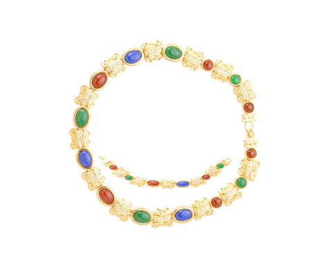 Vintage Colorful Crystal Bracelet and Necklace Jewelry Set