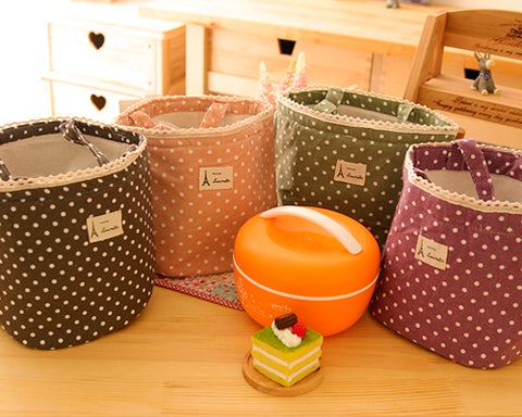 Insulated Thermal Drawstring Closure Dot Picnic Lunch Bag