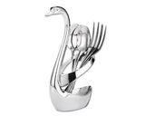 Stainless Steel Swan Shaped Cutlery Holder with 6 Pcs Flatware