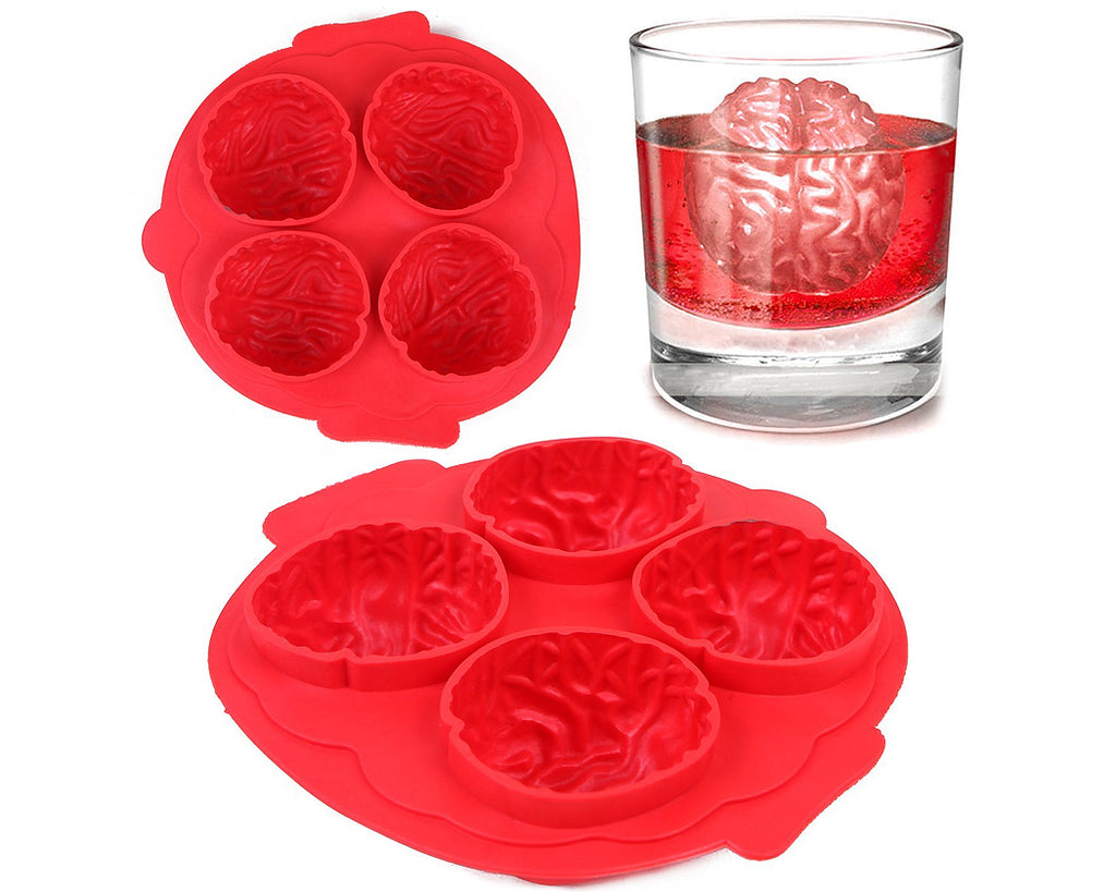Silicone Frozen Brain Shaped Ice Cube Tray for Halloween - Red