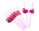 50 Pieces Flamingo Straws Decorate Party Supplies Set - Pink
