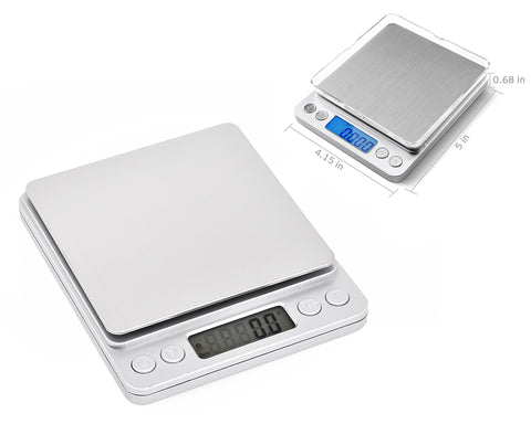 2000g x 0.1g Stainless Steel Digital Scale with Two Trays