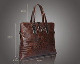 Crocodile Pattern Style Leather Slim Business Briefcase - Brown