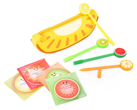 Fruit Shaped Stationery Set with Pencil Case Pens and Sticky Notes - C