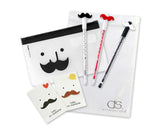 Mustache Stationery Set with Pencil Case, Pens and Sticky Notes