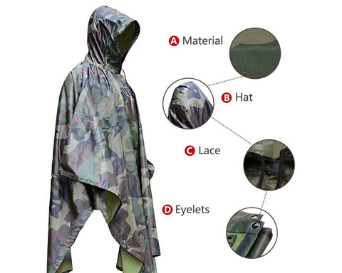 Heavy Duty Camo Rain Poncho - Woodland