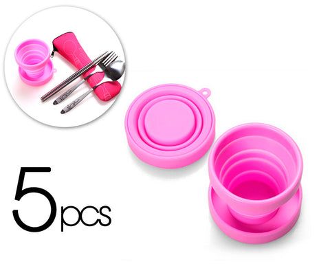 5 Pcs Silicone Folding Retractable Water Cup for Travel - Pink