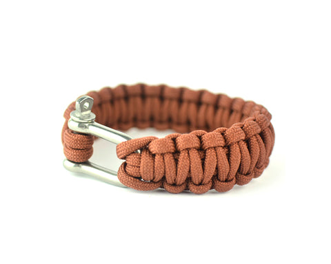 Survival Bracelet Strap with Stainless Steel U Shackle - Wolf Brown