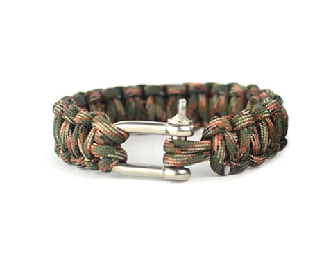 Survival Bracelet Strap with Stainless Steel U Shackle - Jungle Camo