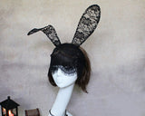 Sexy Rabbit Ears Headband with Lace Mask - Black