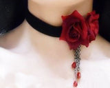 Party Accessory Women Gothic Lolita Lace Crystal Necklace - Red