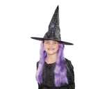 Halloween Party Costume Accessory Kids Witch Hat with Purple Wig
