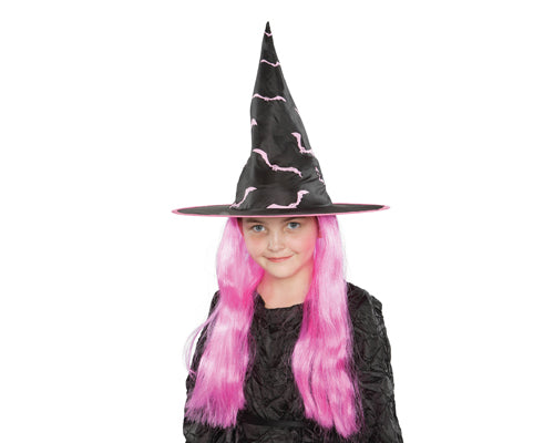 Halloween Party Costume Accessory Kids Witch Hat with Pink Wig