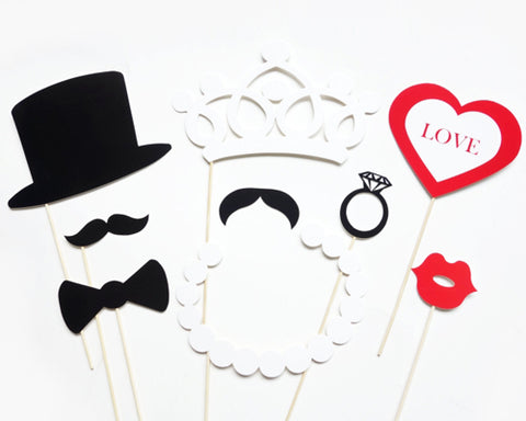 9 Pcs Wedding Party Photobooth Props with Stick