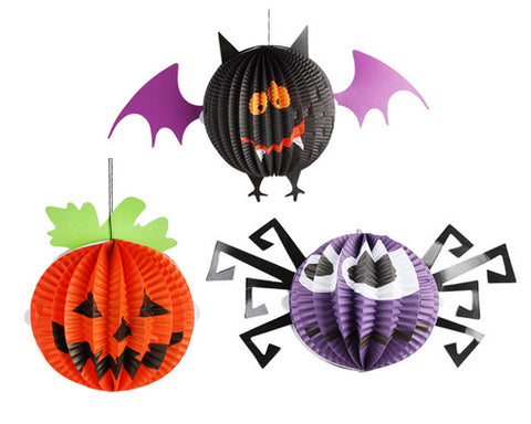 3 Pcs Halloween Party Decoration Round Paper Lantern - A