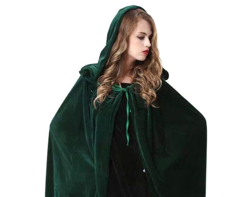 Halloween Party Costume Women's Crushed Velvet Hooded Cape - Green