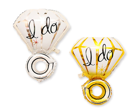 2 Pcs 18'' I Do Diamond Ring Mylar Balloon - Gold Silver