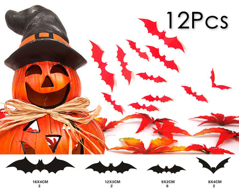 12 Pieces Bats Wall Stickers for Halloween Decoration
