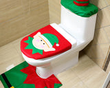 Toilet Seat Cover and Rug Set for Christmas Decoration