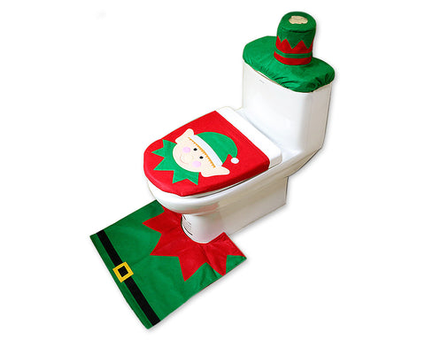 Toilet Seat Cover and Rug Set for Christmas Decoration