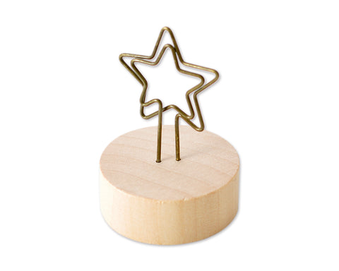 2&quot; Paper Photo Clip Memo Card Wood Base Holder Table Decor - Star