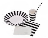 12 Sets Disposable Party Pack with Stripe Pattern - Black