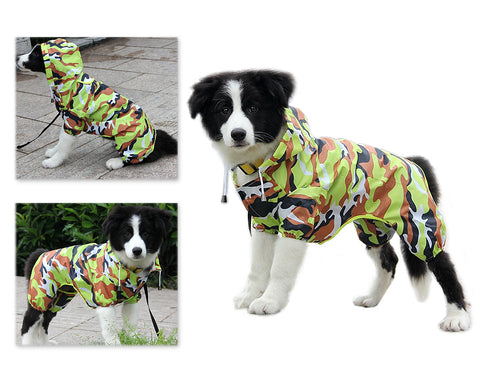 Camouflage Waterproof Dog Raincoat Poncho - Green
