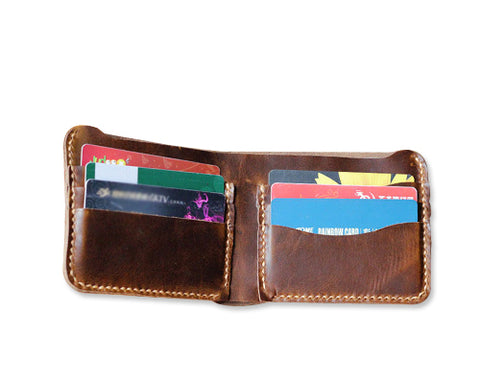 Classic Handmade Synthetic Leather Bifold Wallet for Men - Brown