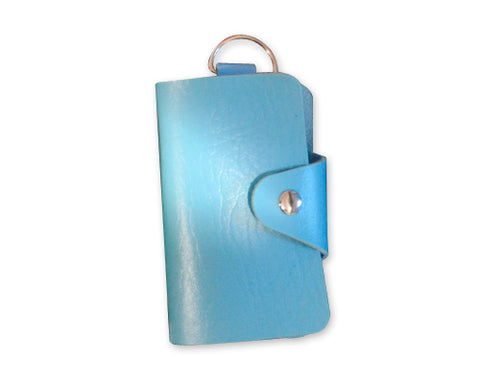 Portable PU Leather Snap Button Closure Key Case - Blue