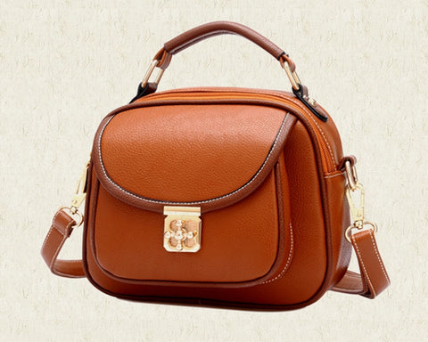 Vintage PU Leather Crossbody Satchel Bag - Brown