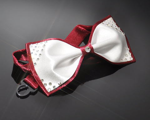 Swarovski Crystal Rhinestones Wedding Bow Tie for Men - White & Red