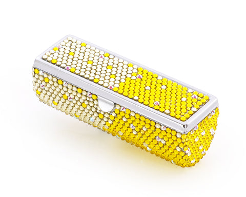 Classic Bling Swarovski Crystal Lipstick Case With Mirror - Yellow