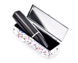 Diamond Swarovski Crystal Lipstick Case With Mirror - White