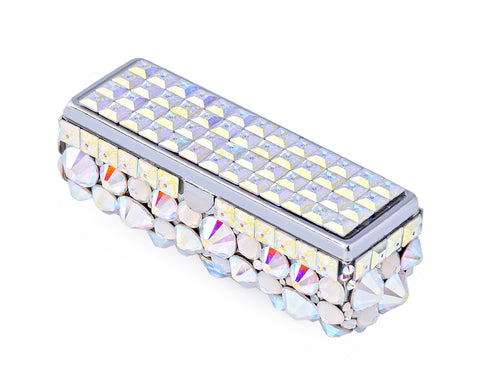 Diamond Swarovski Crystal Lipstick Case With Mirror - White