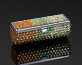 Gradation Swarovski Crystal Lipstick Case With Mirror - Green & Orange