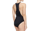 Black Mesh Splicing Backless Monokini Bathing Suit