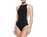Black Mesh Splicing Backless Monokini Bathing Suit