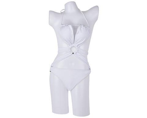 Sexy Bandage Backless Monokini Swimwear - White