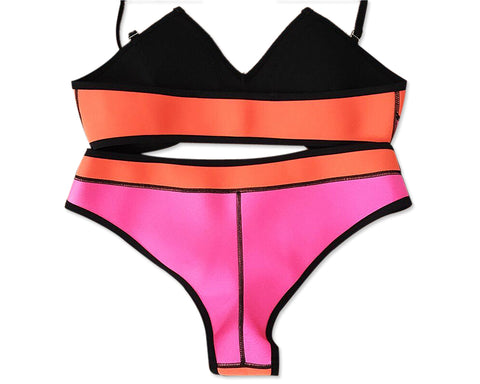 Neoprene Color Block Bikini Set - Orange
