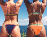 Tribal Style Crochet Triangle Bikini Set - Orange