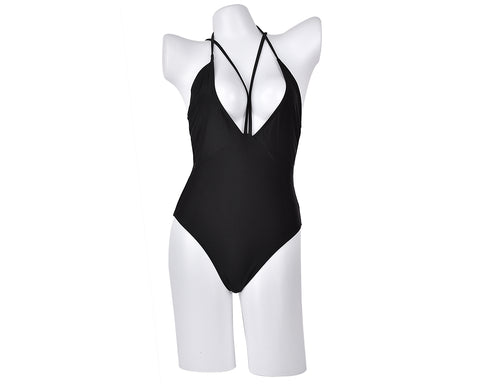 Black Deep V Halter Monokini Bathing Suit