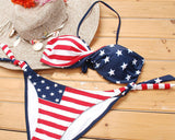 Star Stripe Print Halter Lace Up Bikini Set