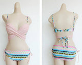 Geometric Series Spaghetti Strap Bikini Set - Pink