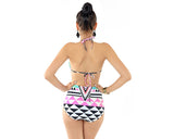 Geometric Print Halter Bikini with High Waist Bottom Set