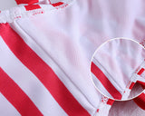 Lace Flounce Stripe Halter Bikini Set - Red