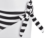 Lace Flounce Stripe Halter Bikini Set - Black