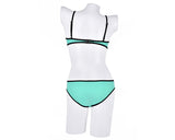 Spaghetti Strap Series Color Block Bikini Set - Tiffany and Peach