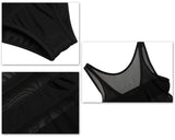 Stripes Mesh Splicing Monokini Swimwear - Black